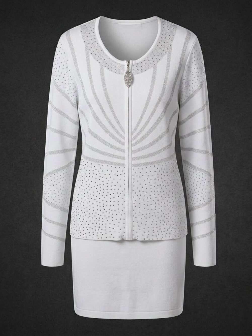 Tally Taylor | White Kayla Knit Skirt Suit 5320 with Rhinestones